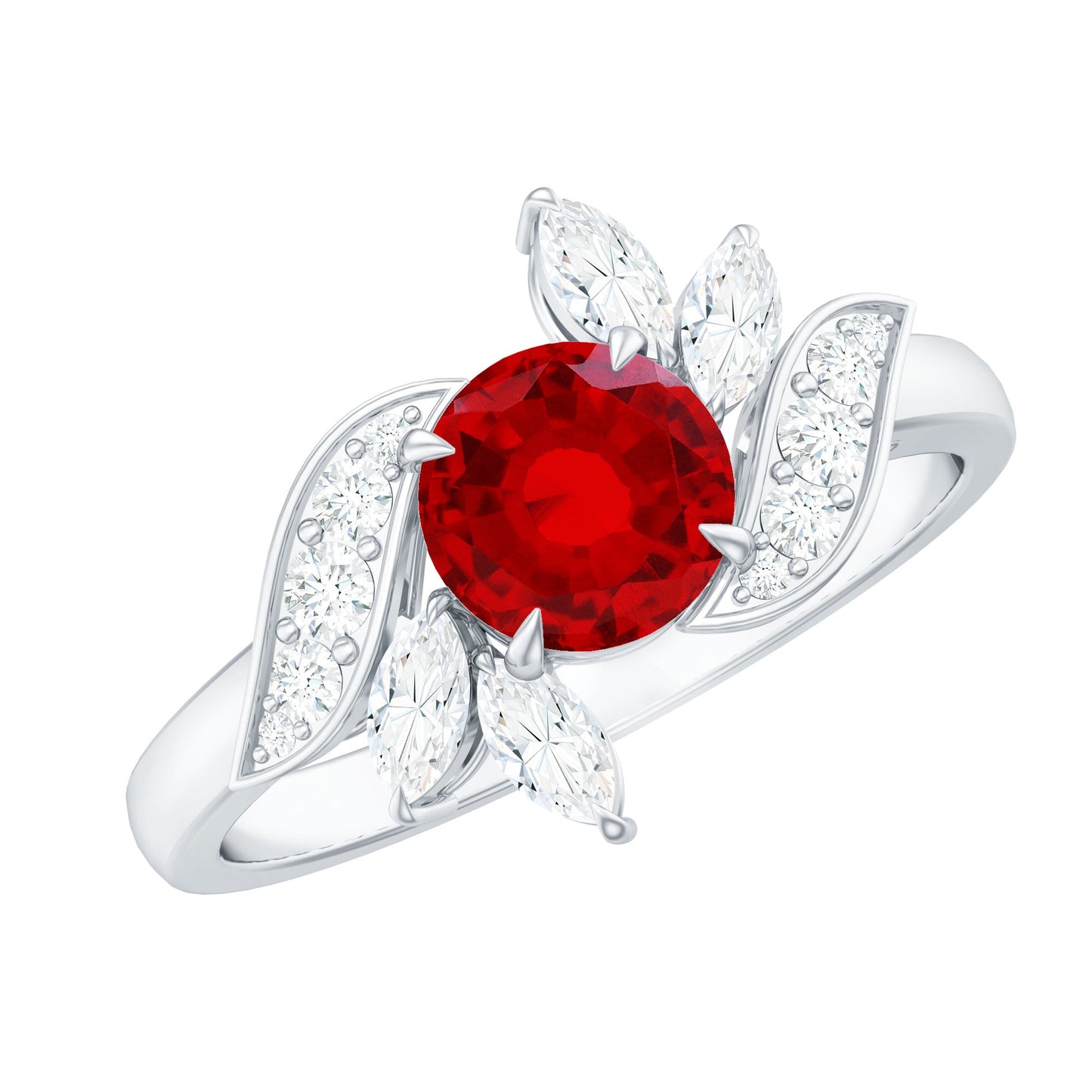 Certified Lab Grown Ruby and Diamond Flower Engagement Ring