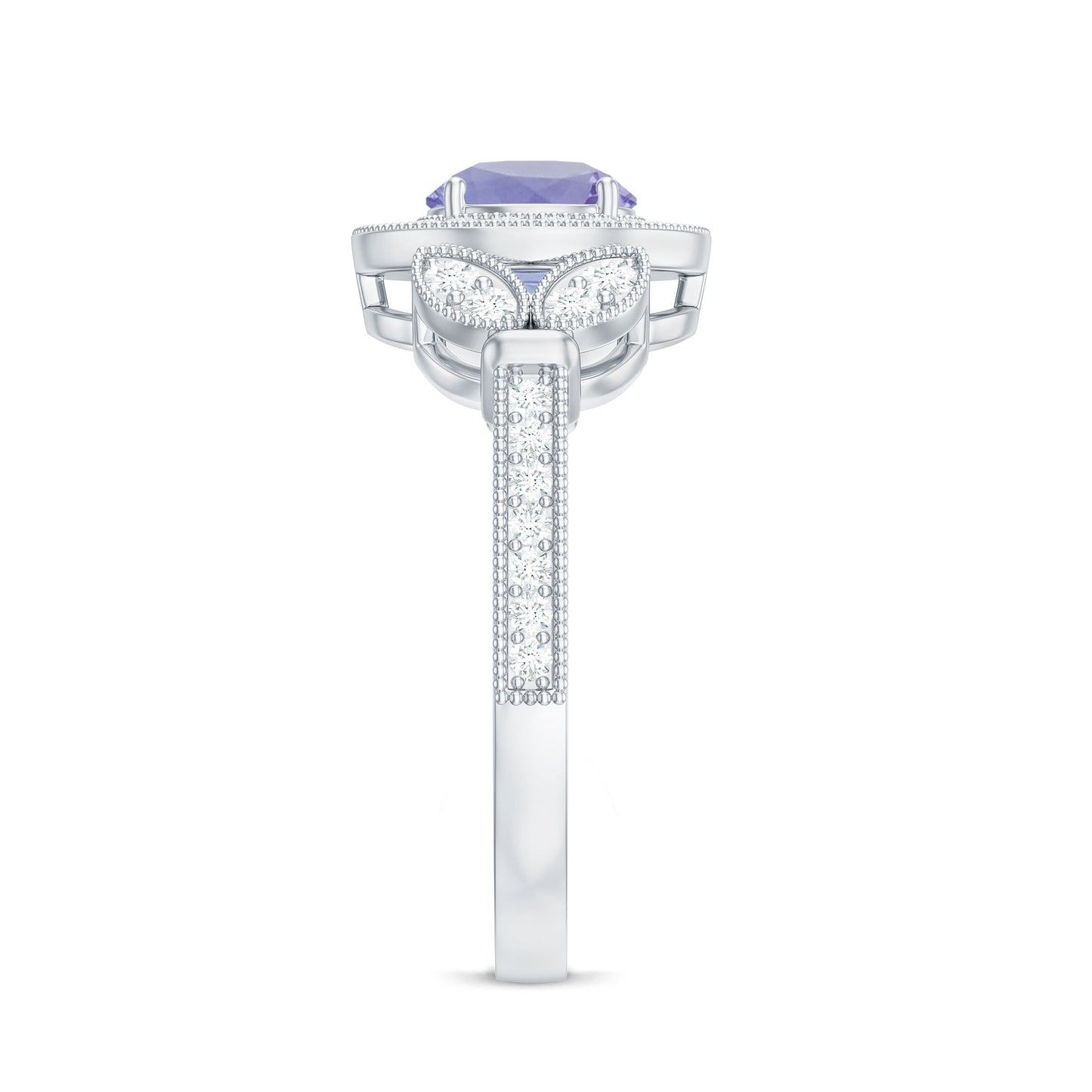 Real Tanzanite Retro Engagement Ring with Diamond Halo