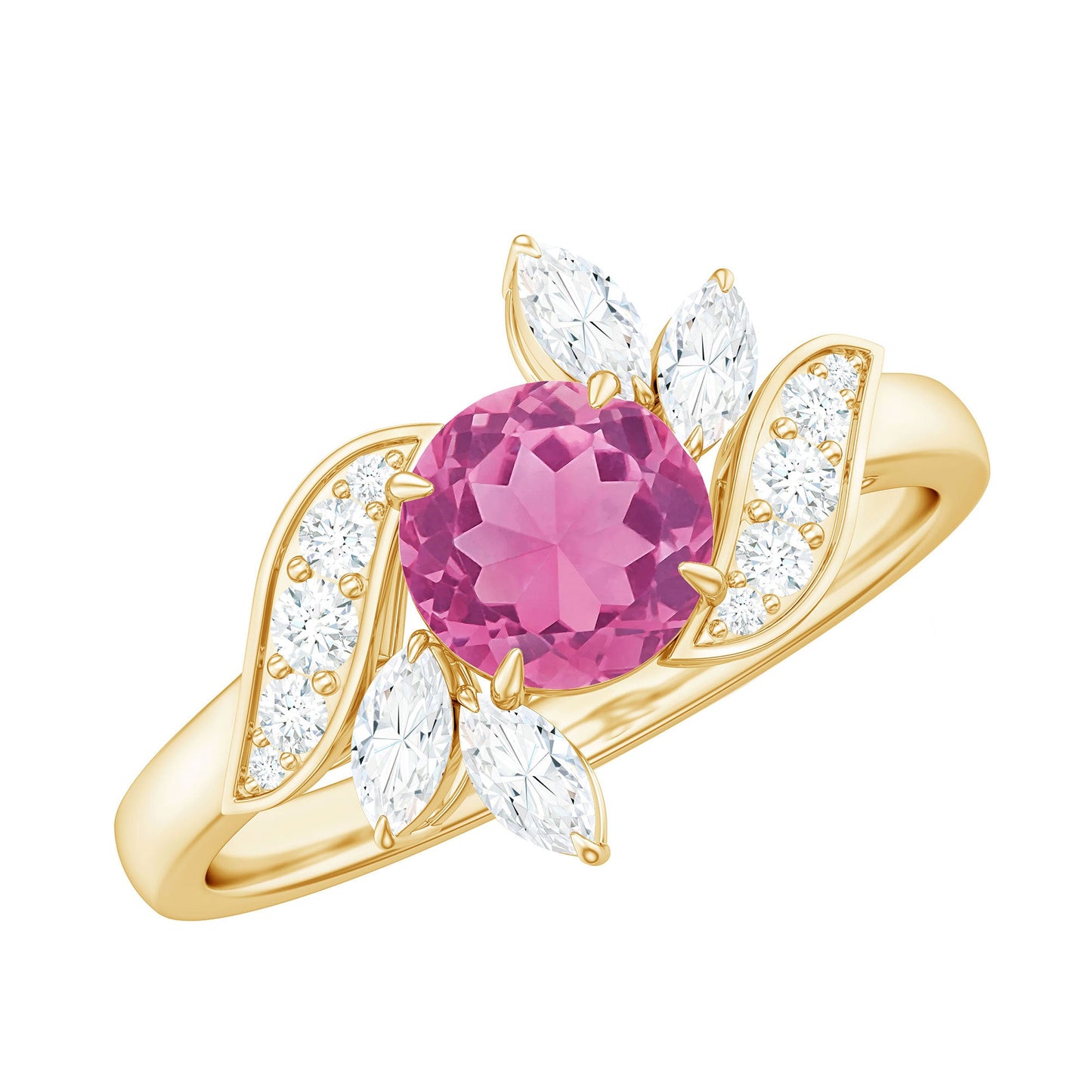 1.2 Carat Pink Tourmaline Flower Engagement Ring with Diamond