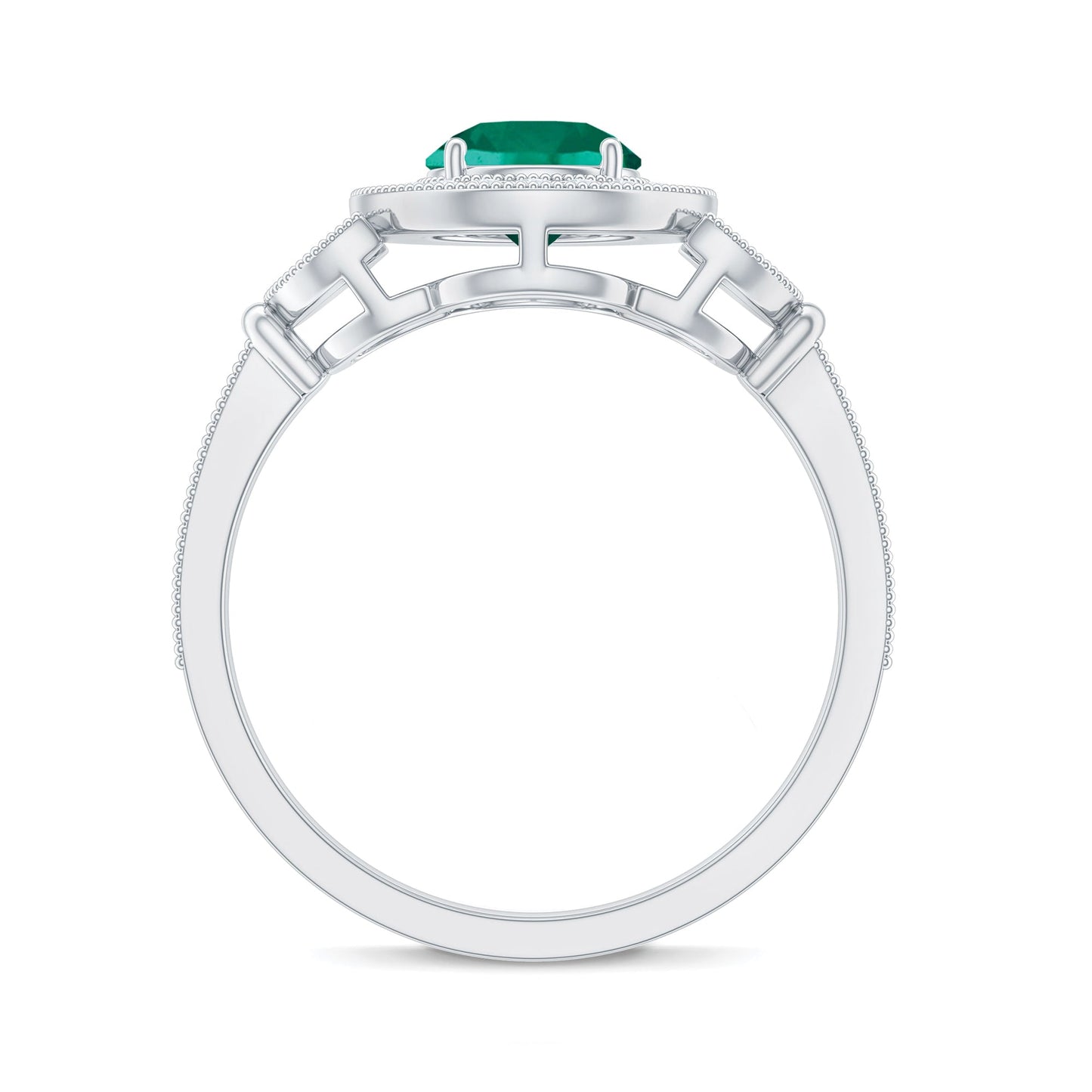 Certified Lab Grown Emerald Retro Engagement Ring with Diamond