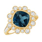 Cushion London Blue Topaz Cocktail Ring with Diamond