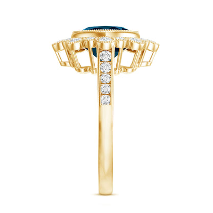 Cushion London Blue Topaz Cocktail Ring with Diamond