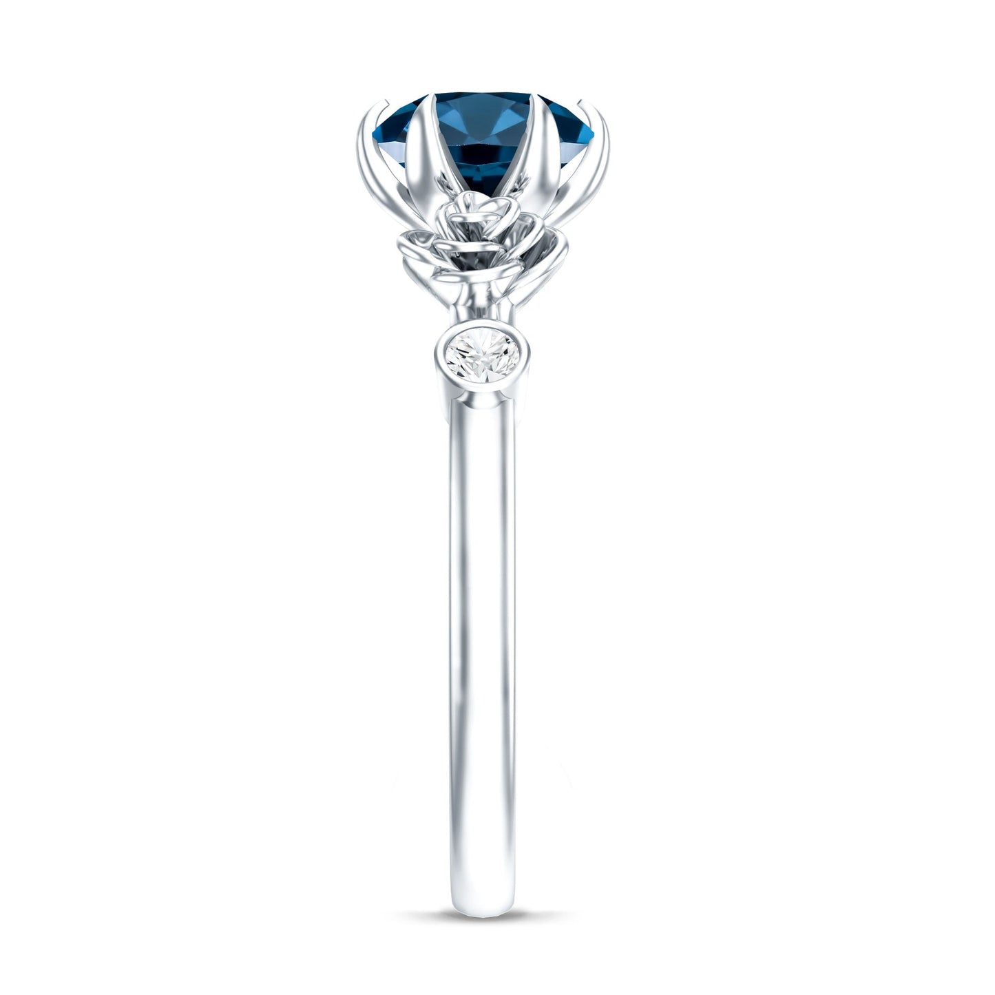 Round London Blue Topaz Rose Engagement Ring with Diamond