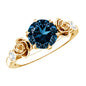 Round London Blue Topaz Rose Engagement Ring with Diamond