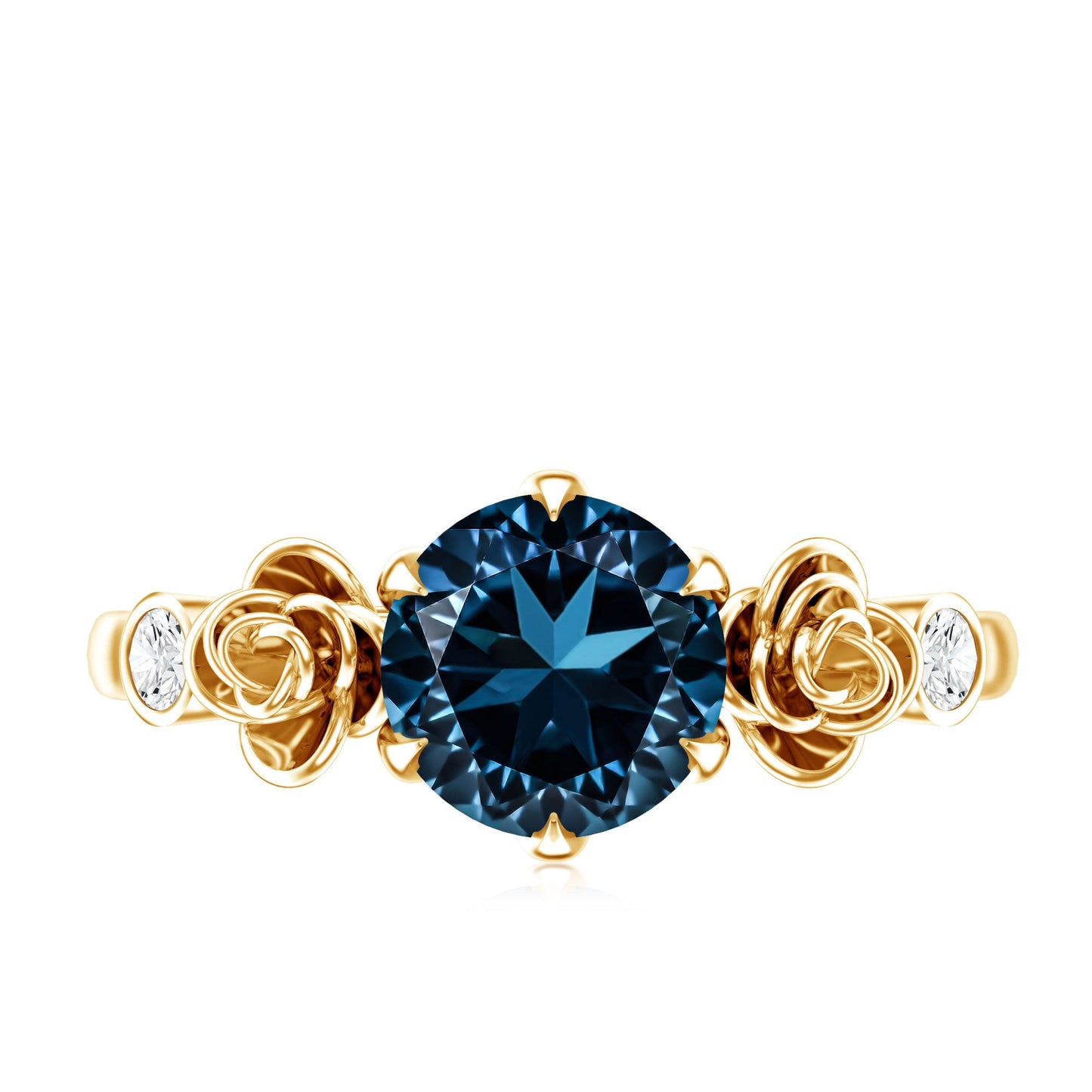 Round London Blue Topaz Rose Engagement Ring with Diamond