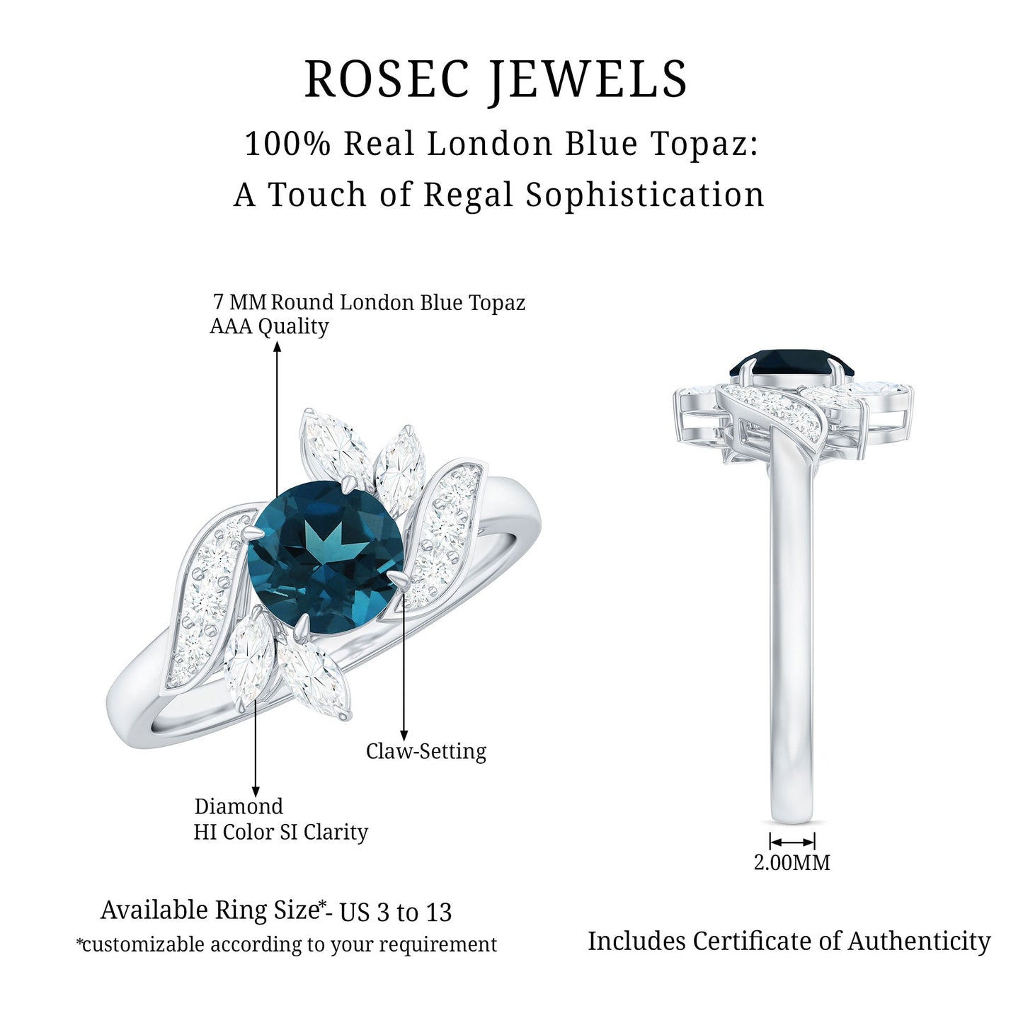 London Blue Topaz and Diamond Flower Engagement Ring
