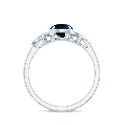 London Blue Topaz and Diamond Flower Engagement Ring