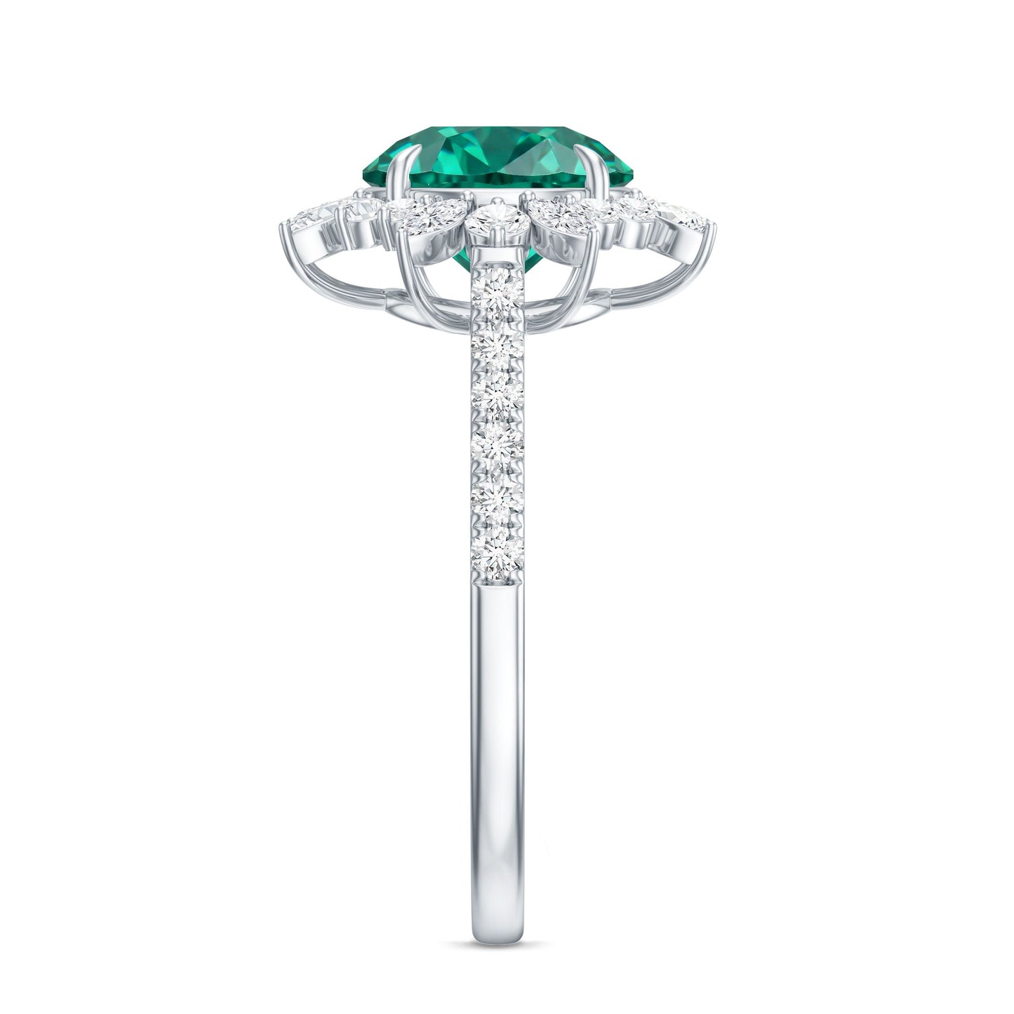 Certified 8 mm Lab Grown Emerald Cocktail Ring with Halo