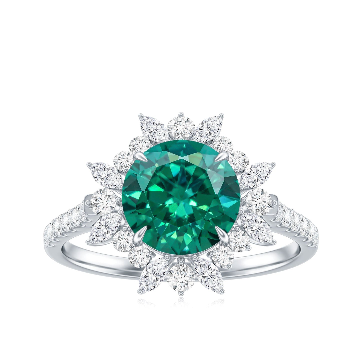 Certified 8 mm Lab Grown Emerald Cocktail Ring with Halo