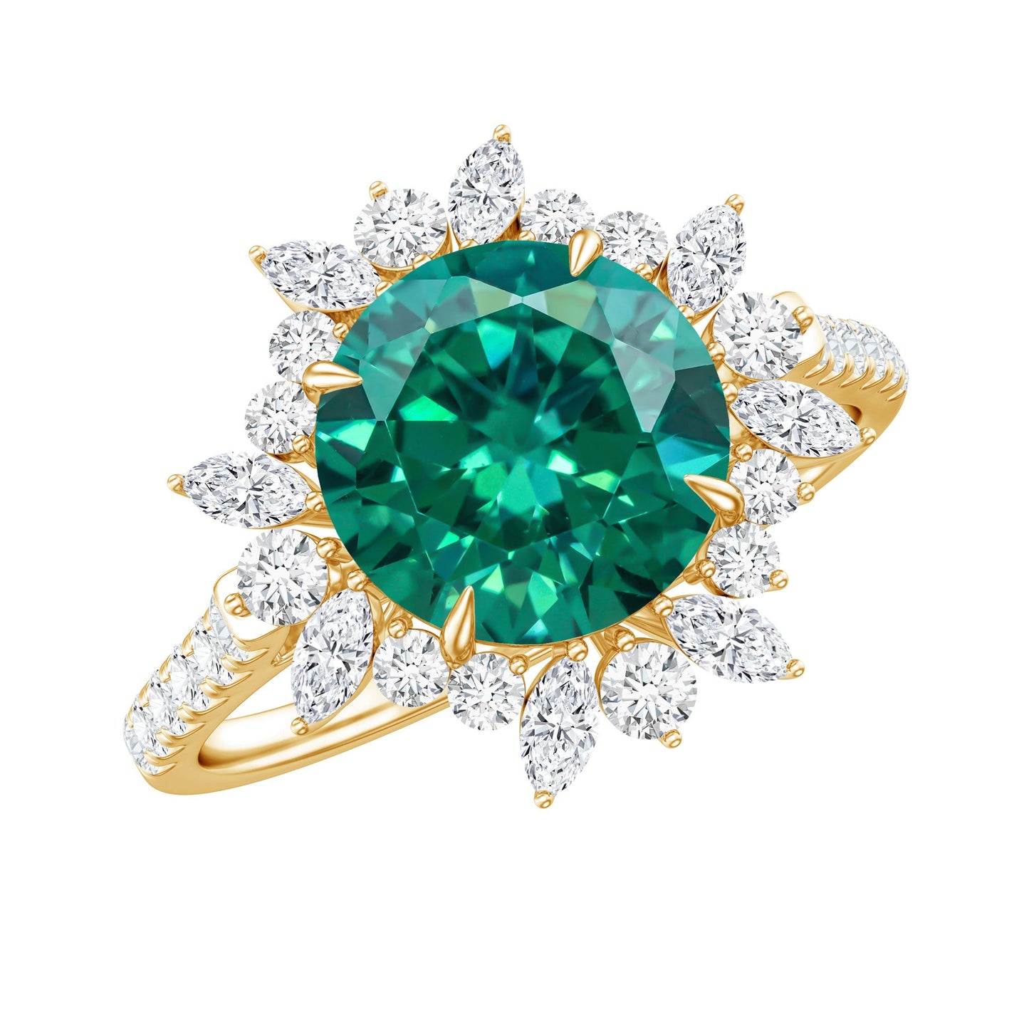 Certified 8 mm Lab Grown Emerald Cocktail Ring with Halo