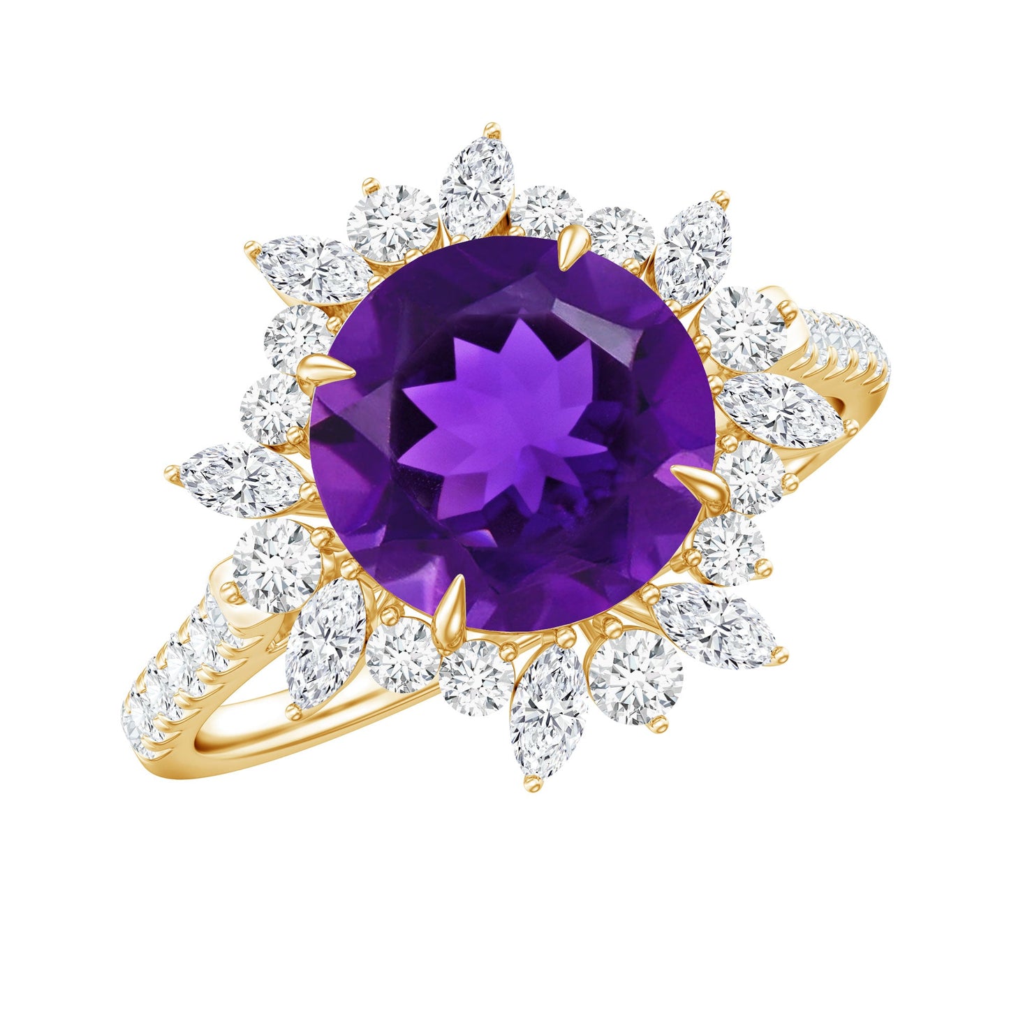 Natural 2 Carat Amethyst Statement Engagement Ring with Moissanite Halo