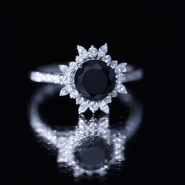 Certified Black Onyx and Moissanite Statement Engagement Ring