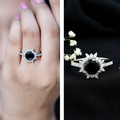 Certified Black Onyx and Moissanite Statement Engagement Ring