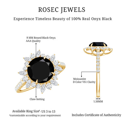 Certified Black Onyx and Moissanite Statement Engagement Ring