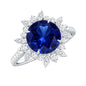 Certified 2.7 Carat Lab Grown Blue Sapphire Engagement Ring with Diamond Halo