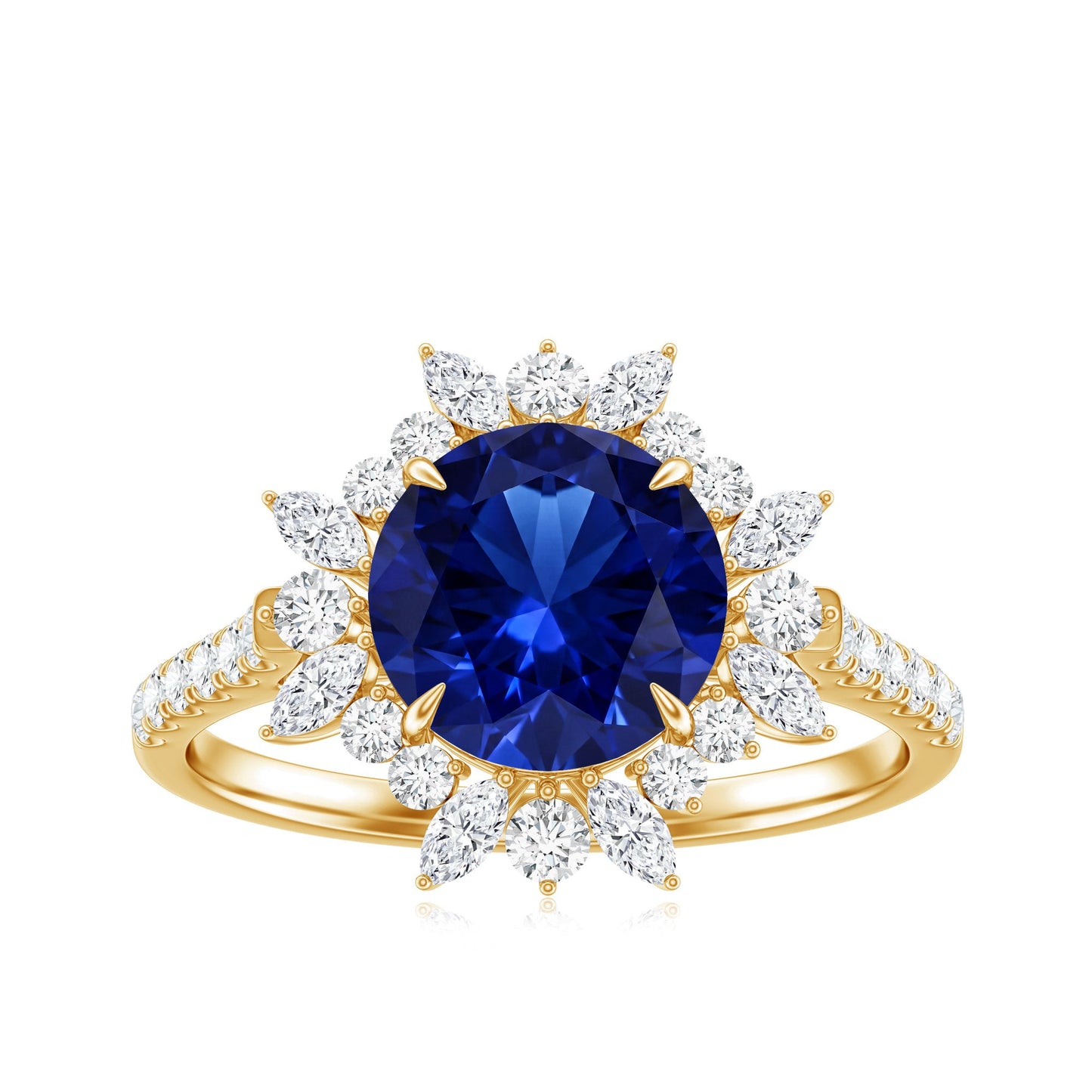 Certified 2.7 Carat Lab Grown Blue Sapphire Engagement Ring with Diamond Halo