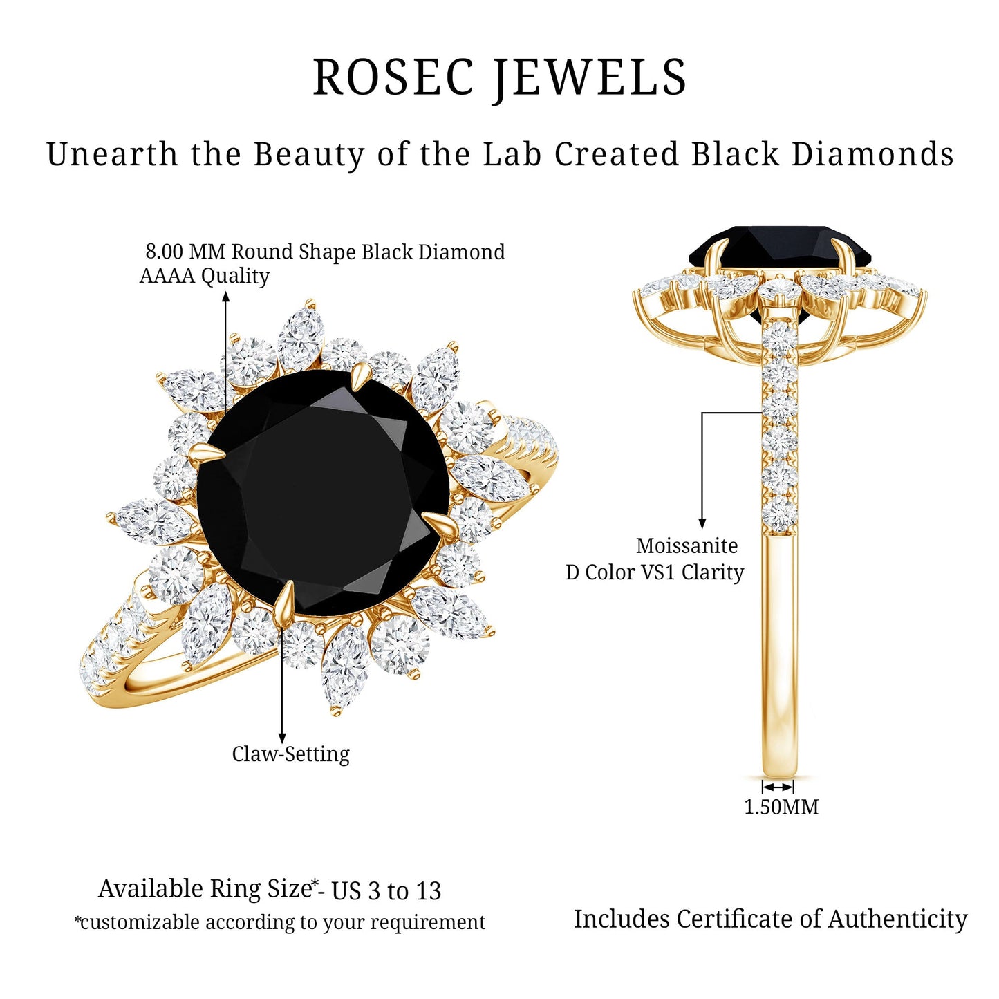 Certified 2 Carat Lab Grown Black Diamond Halo Engagement Ring For Women