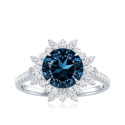 Certified London Blue Topaz and Diamond Statement Engagement Ring