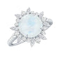 Round Moonstone Statement Ring with Moissanite Floral Halo