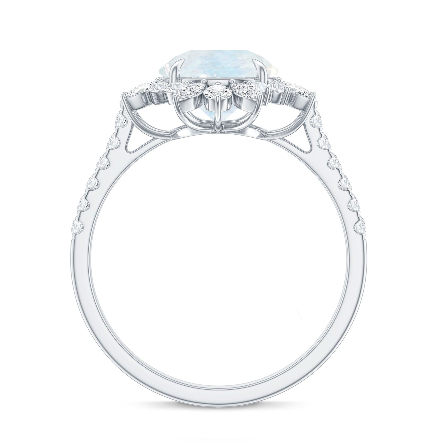 Round Moonstone Statement Ring with Moissanite Floral Halo