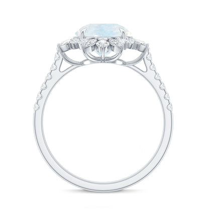 Round Moonstone Statement Ring with Moissanite Floral Halo