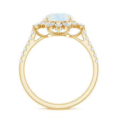 Round Moonstone Statement Ring with Moissanite Floral Halo