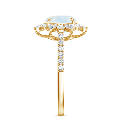 Round Moonstone Statement Ring with Moissanite Floral Halo