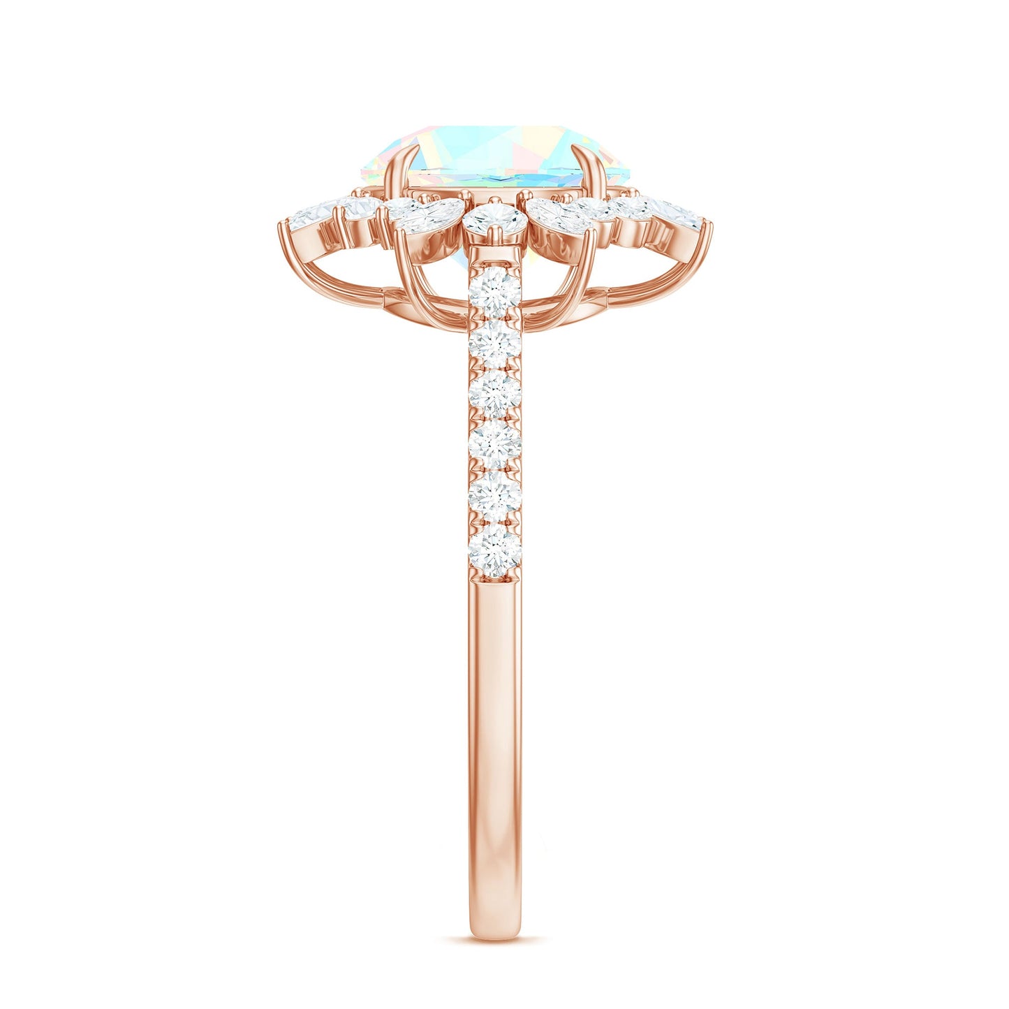 Natural 2 Carat Opalescent Halo Engagement Ring with Moissanite