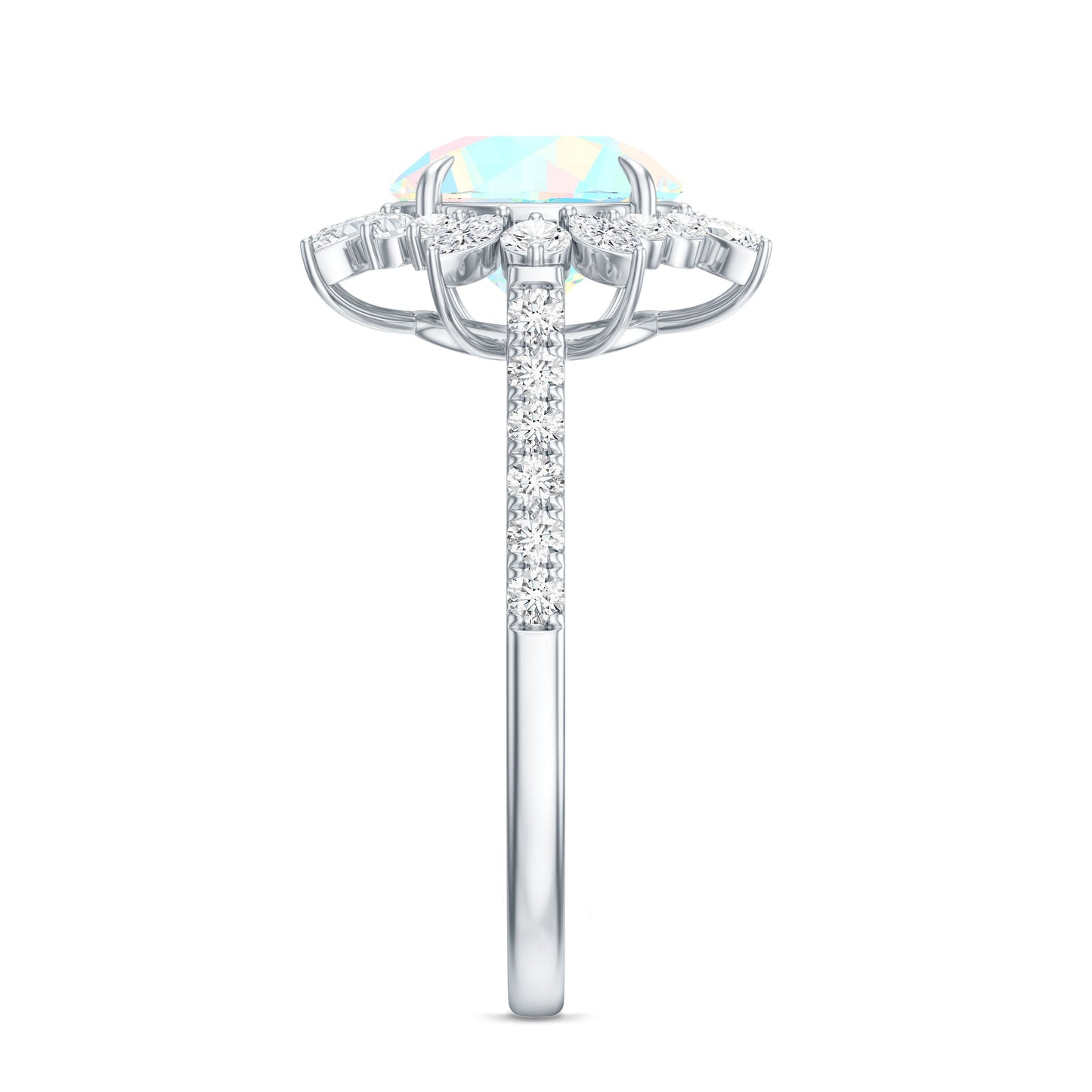 Natural 2 Carat Opalescent Halo Engagement Ring with Moissanite