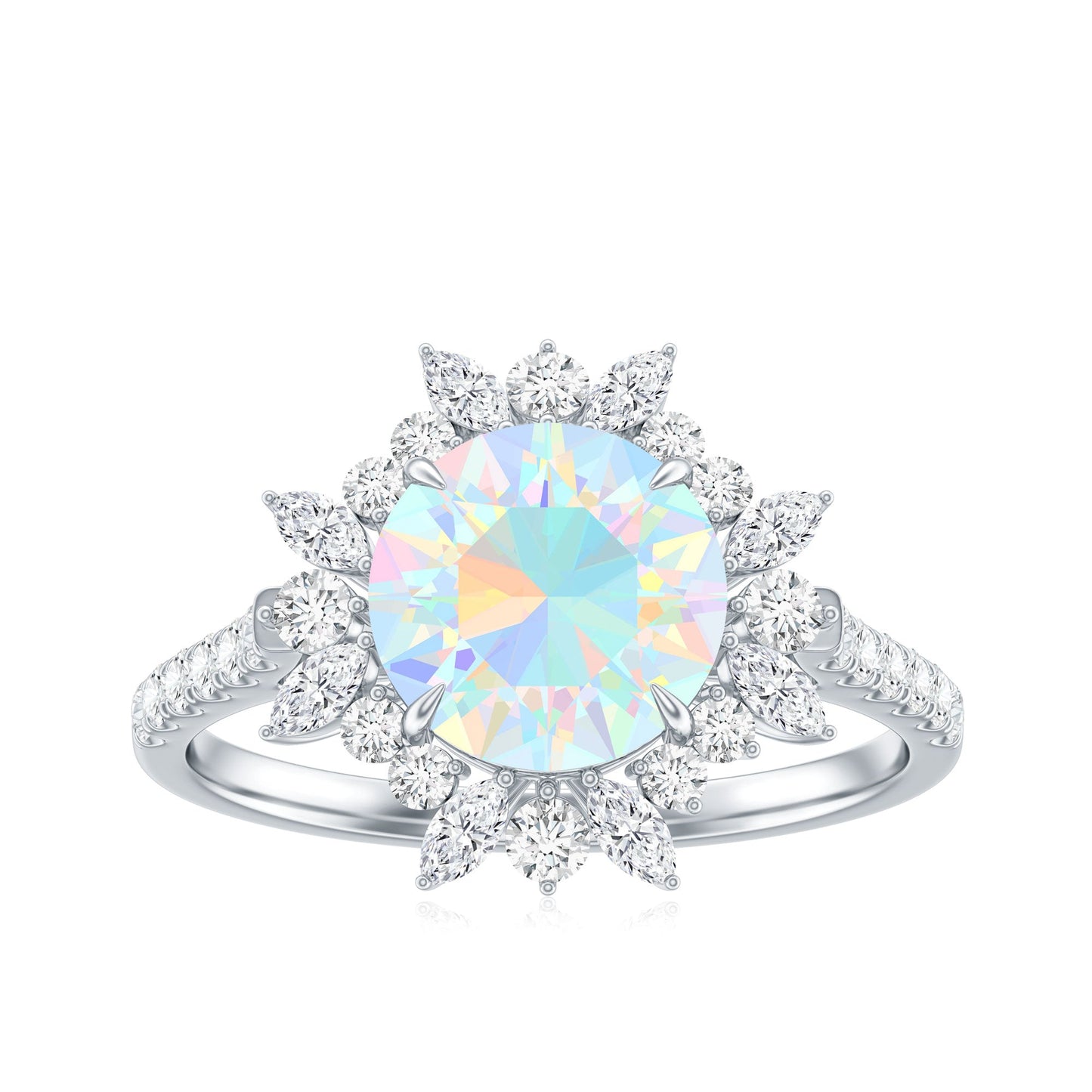 Natural 2 Carat Opalescent Halo Engagement Ring with Moissanite