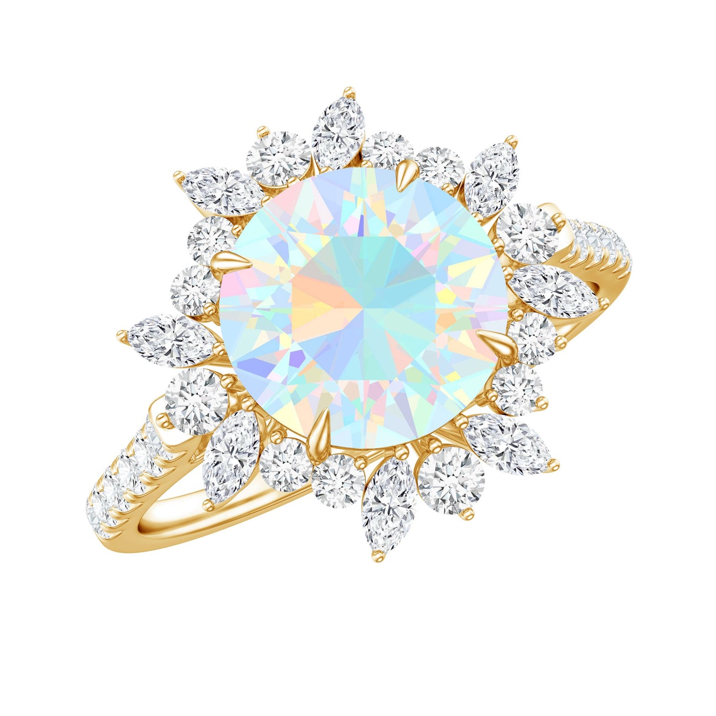 Natural 2 Carat Opalescent Halo Engagement Ring with Moissanite