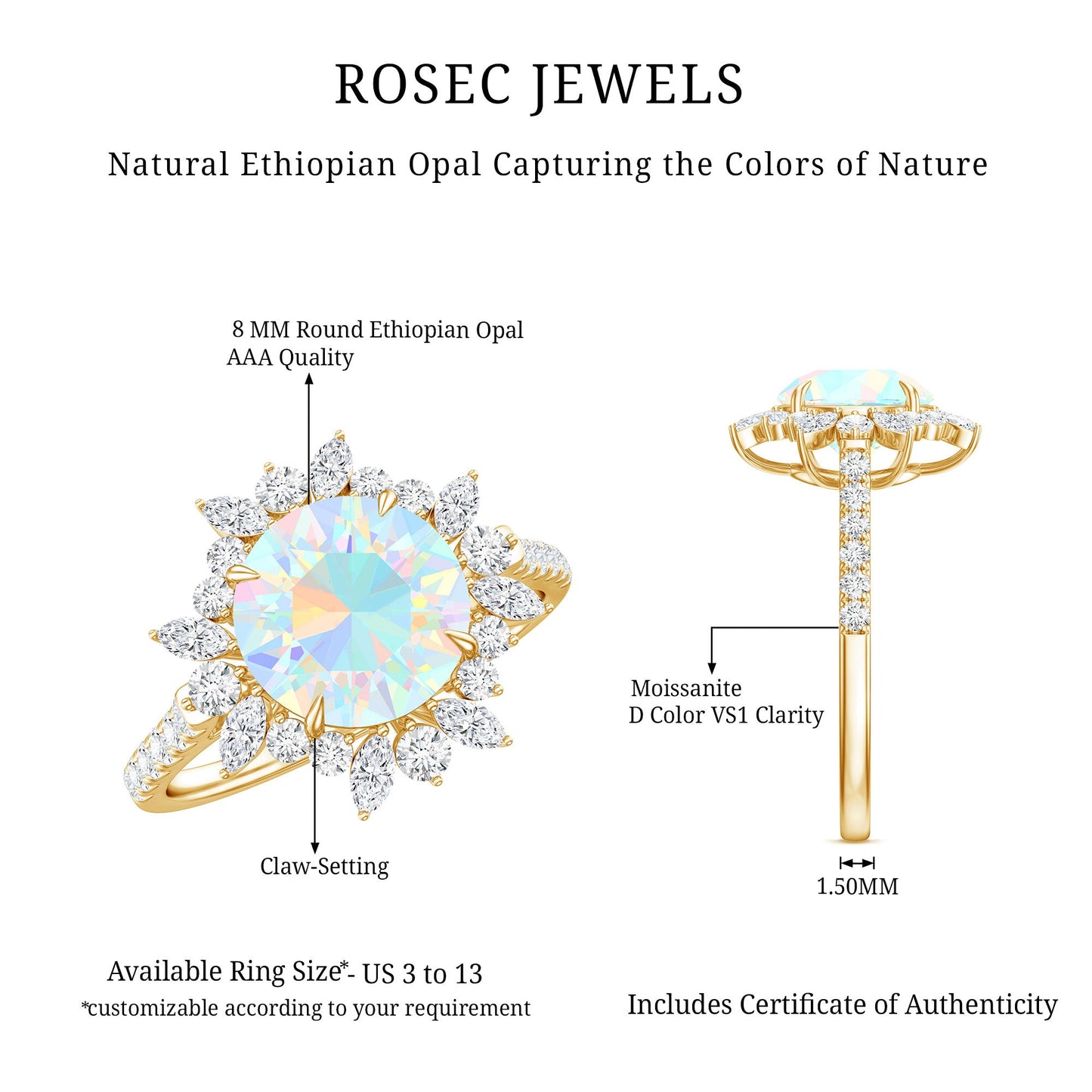 Natural 2 Carat Opalescent Halo Engagement Ring with Moissanite
