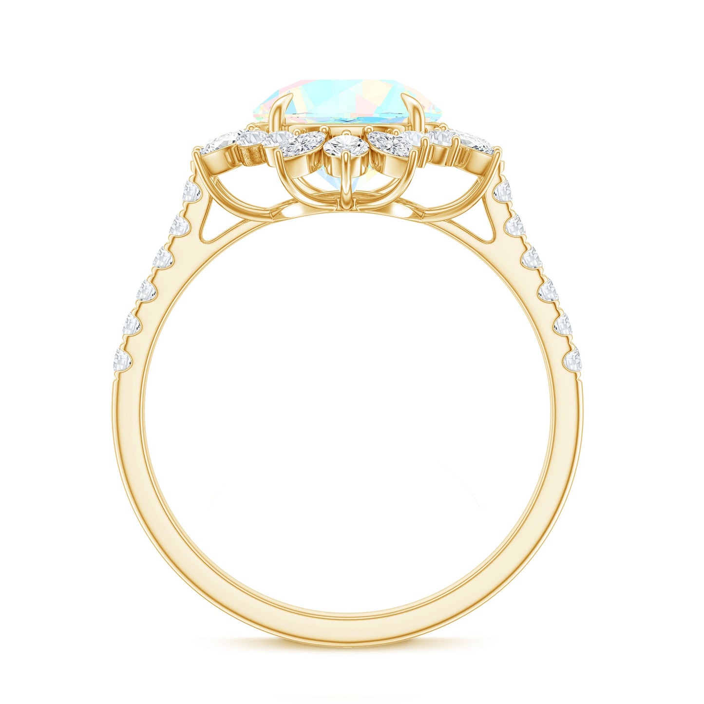 Natural 2 Carat Opalescent Halo Engagement Ring with Moissanite