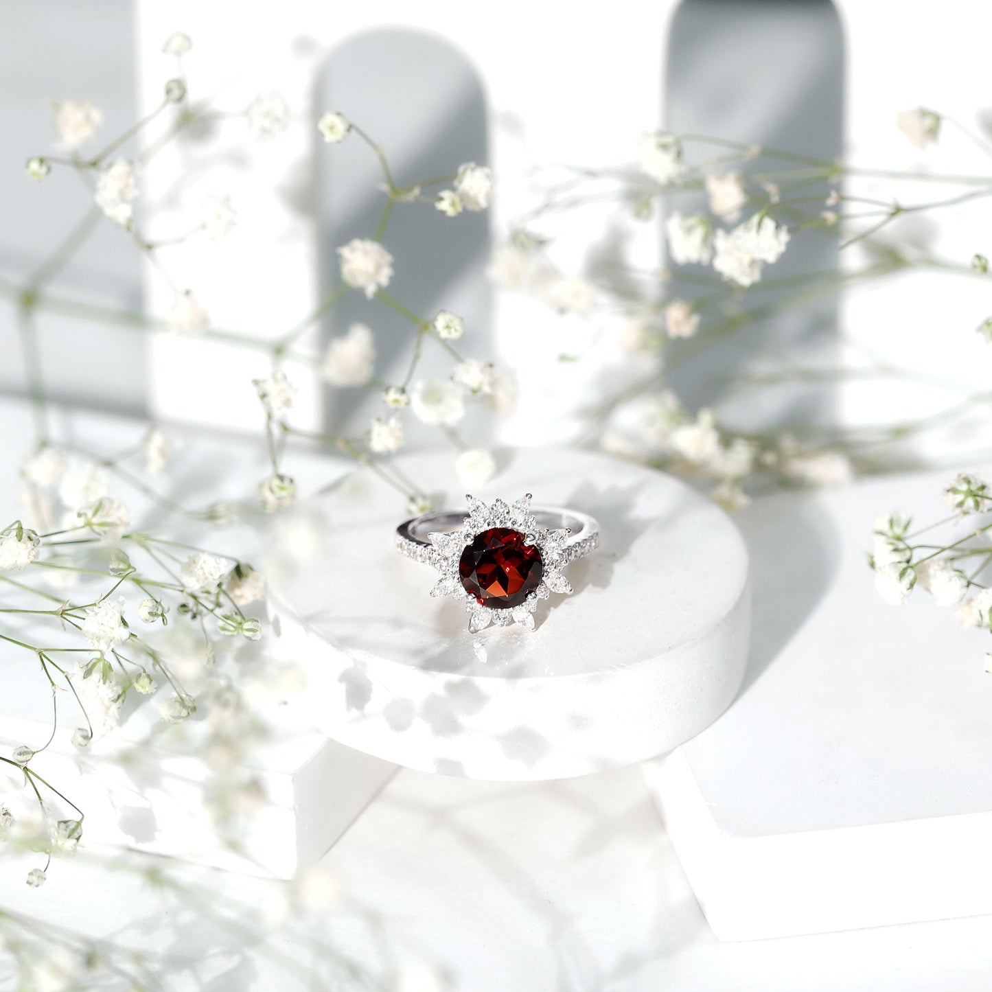 Real 2.3 Carat Garnet Statement Engagement Ring with Diamond Halo