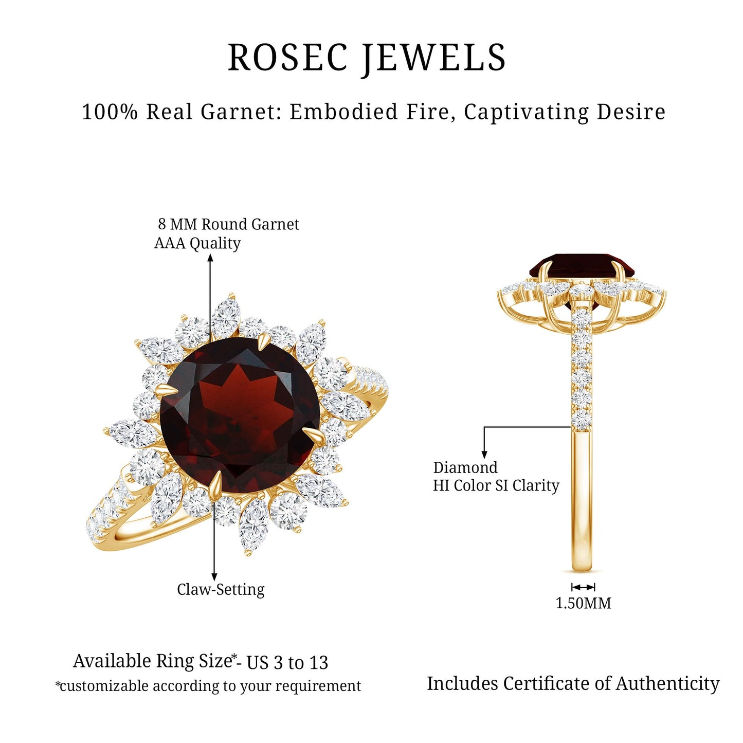 Real 2.3 Carat Garnet Statement Engagement Ring with Diamond Halo