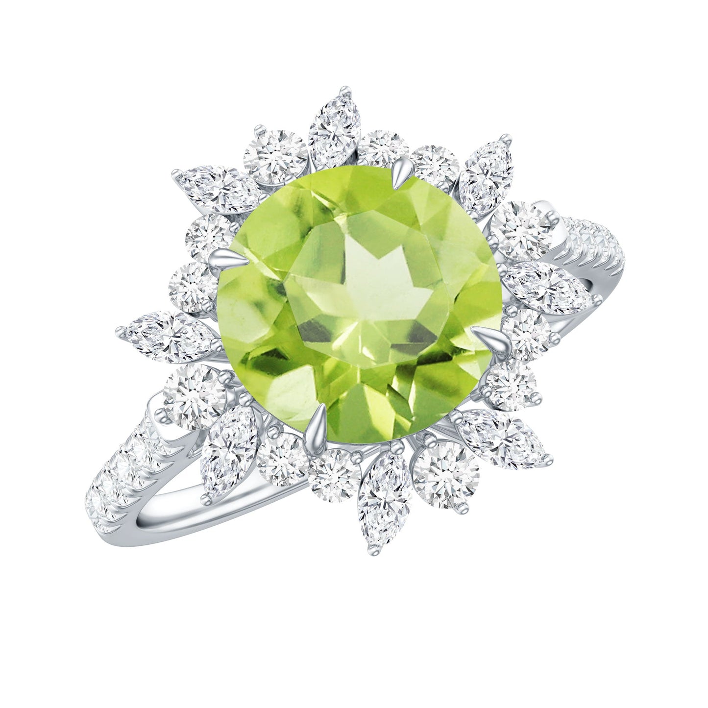 Natural 2 Carat Peridot Statement Engagement Ring with Halo