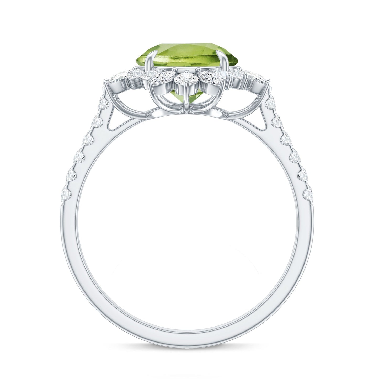 Natural 2 Carat Peridot Statement Engagement Ring with Halo