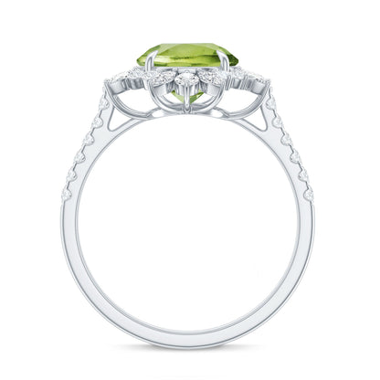 Natural 2 Carat Peridot Statement Engagement Ring with Halo
