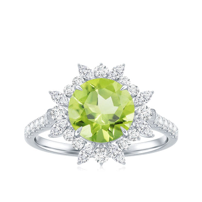 Natural 2 Carat Peridot Statement Engagement Ring with Halo