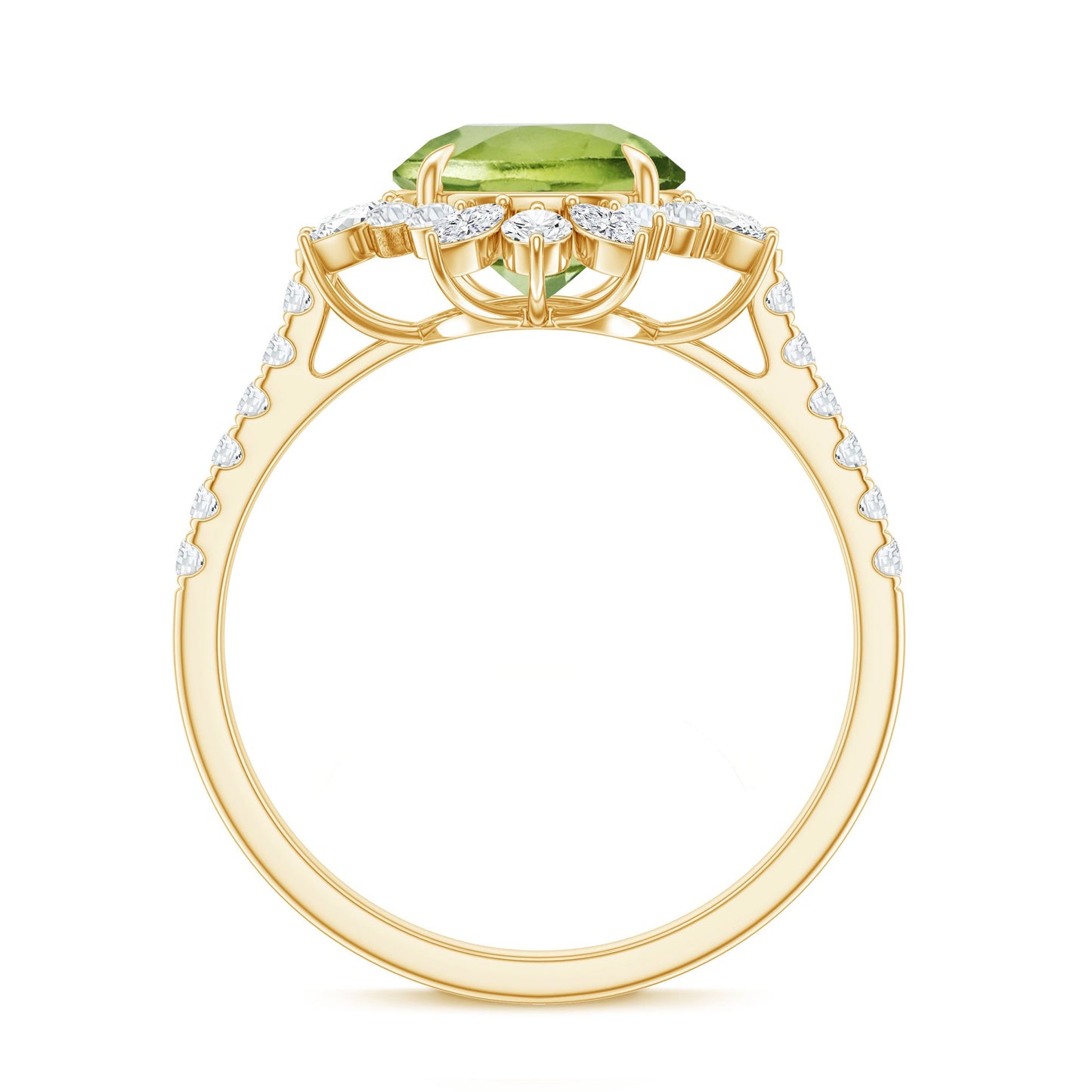 Natural 2 Carat Peridot Statement Engagement Ring with Halo