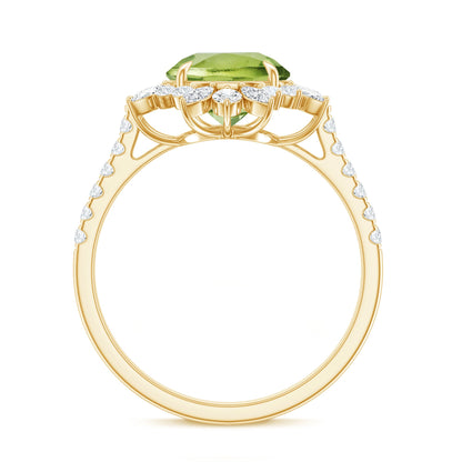 Natural 2 Carat Peridot Statement Engagement Ring with Halo