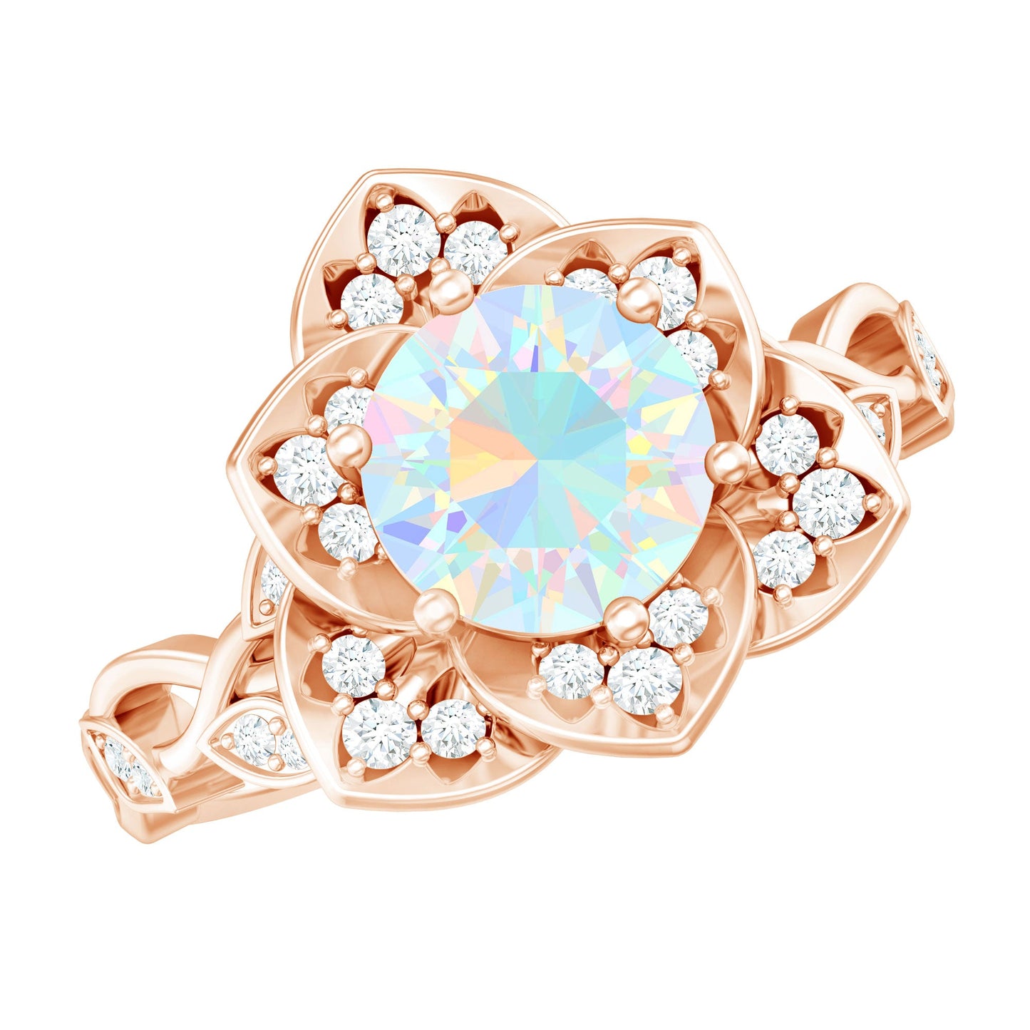 2 Carat Natural Ethiopian Opal Flower Engagement Ring with Diamond