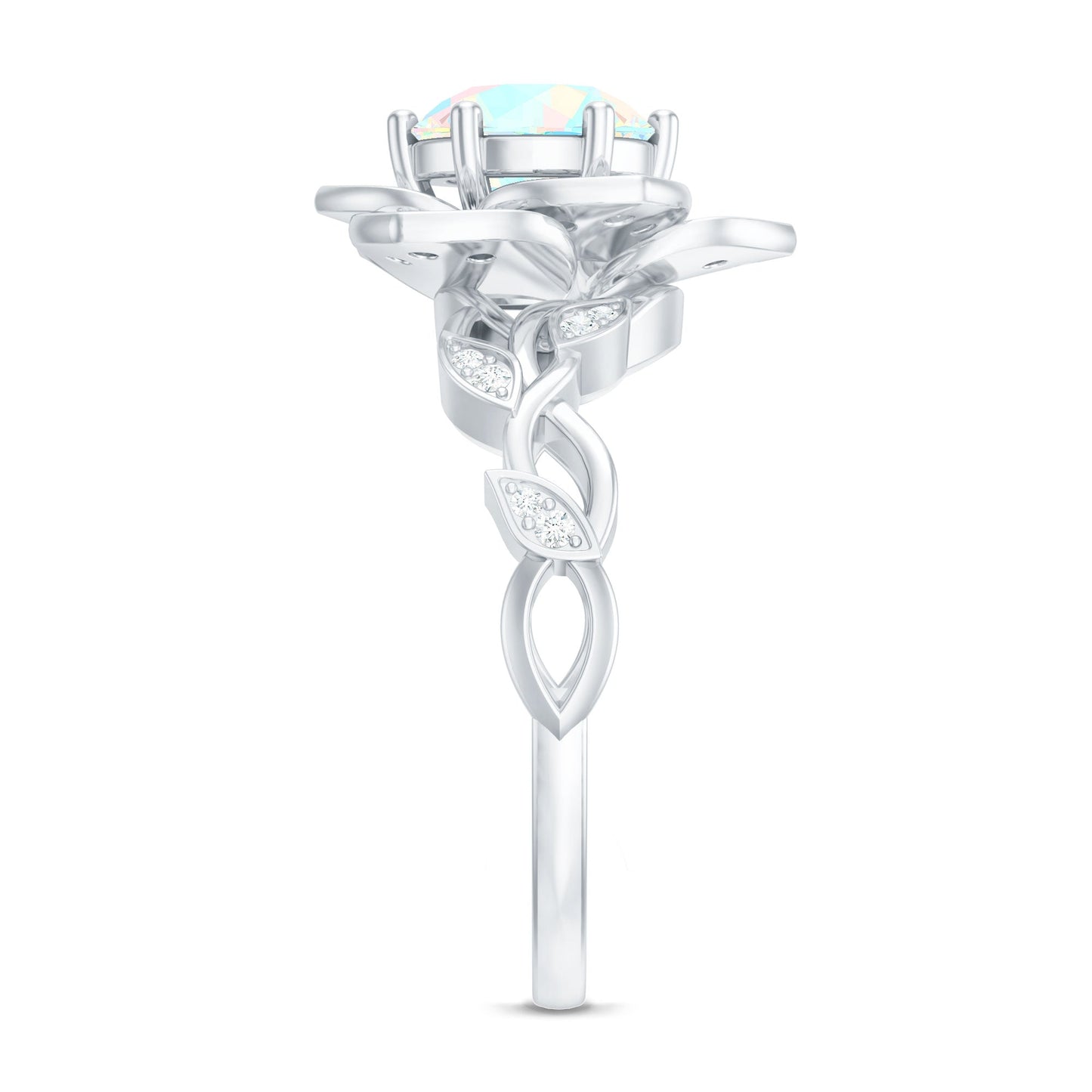 2 Carat Natural Ethiopian Opal Flower Engagement Ring with Diamond
