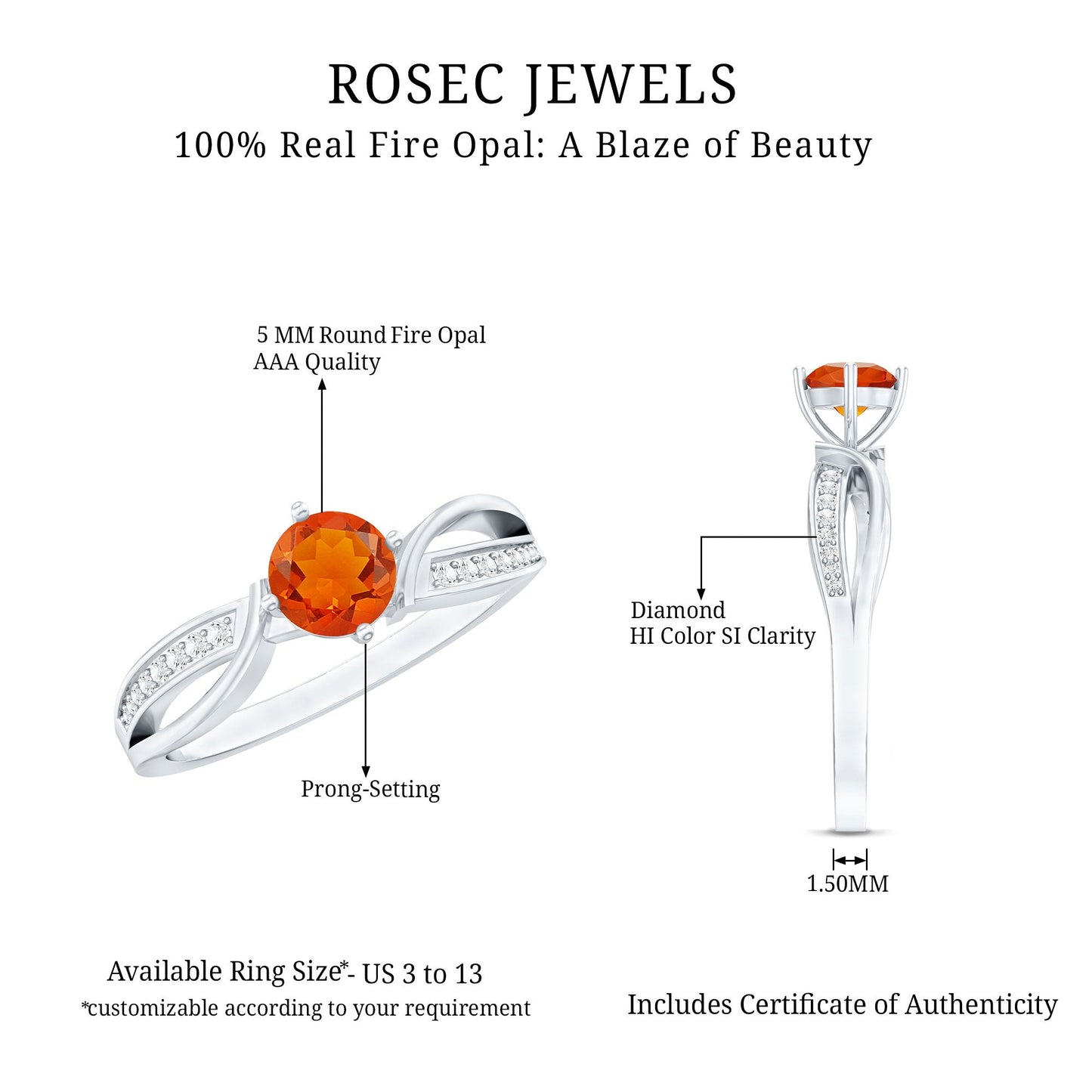 Orange Fire Opal Infinity Engagement Ring with Diamonds