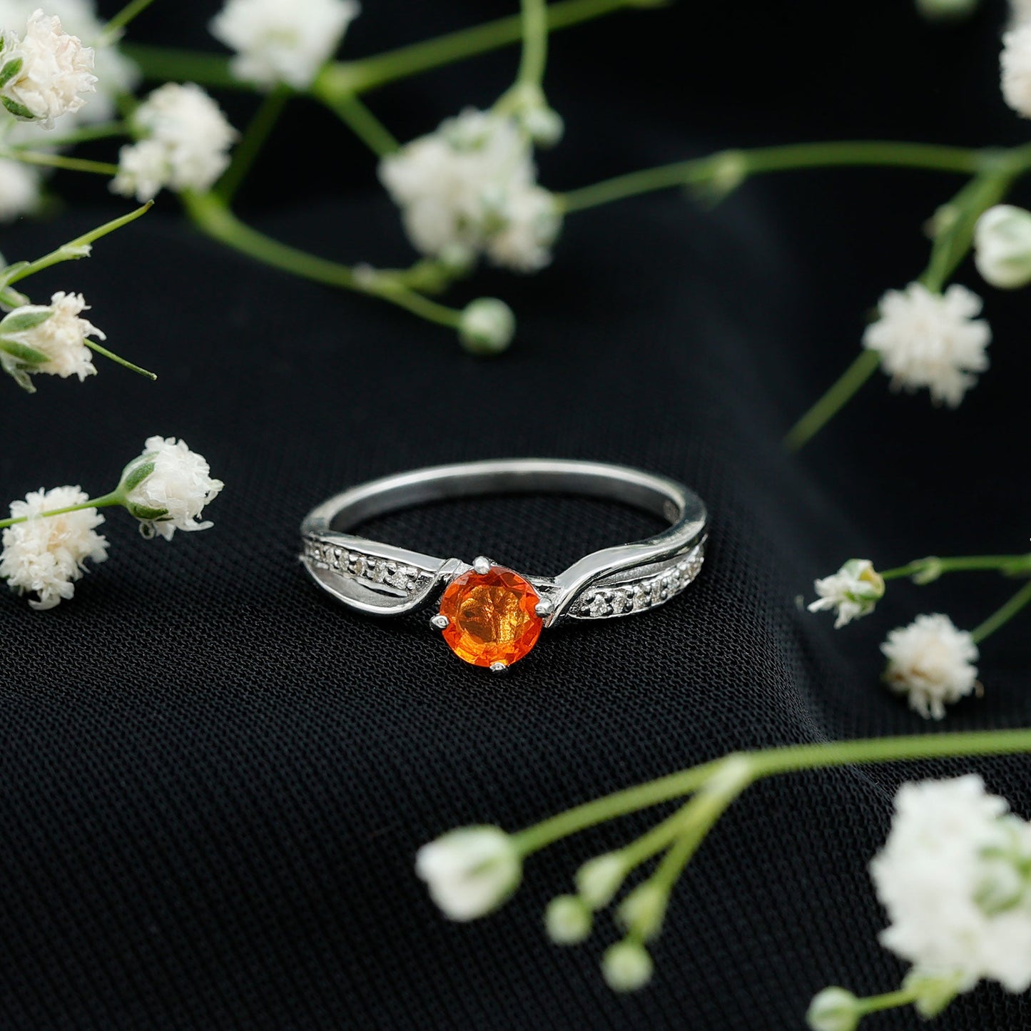Orange Fire Opal Infinity Engagement Ring with Diamonds