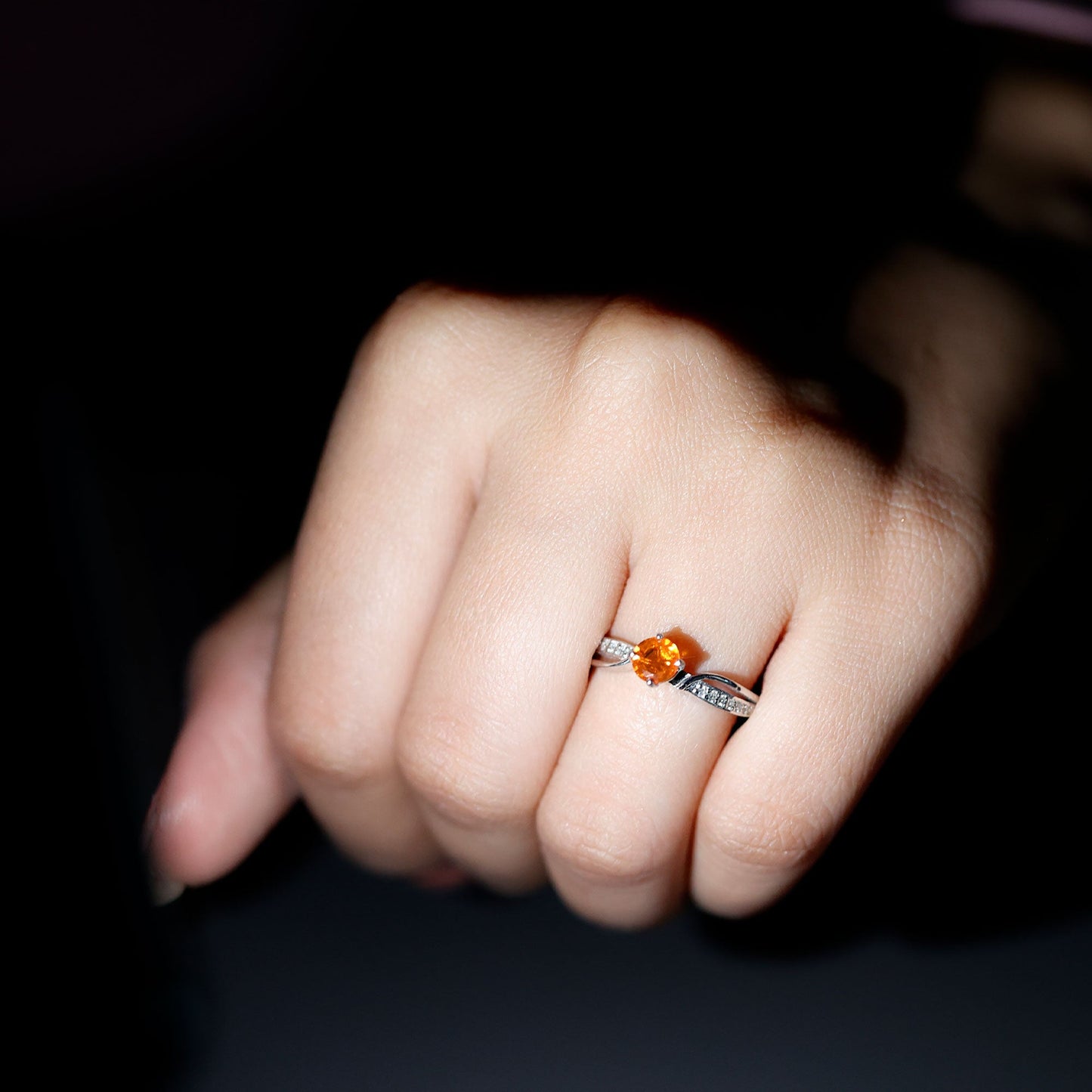 Orange Fire Opal Infinity Engagement Ring with Diamonds