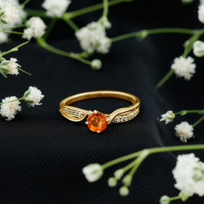 Orange Fire Opal Infinity Engagement Ring with Diamonds