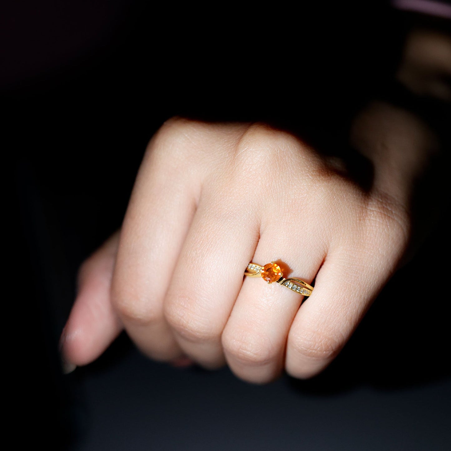 Orange Fire Opal Infinity Engagement Ring with Diamonds