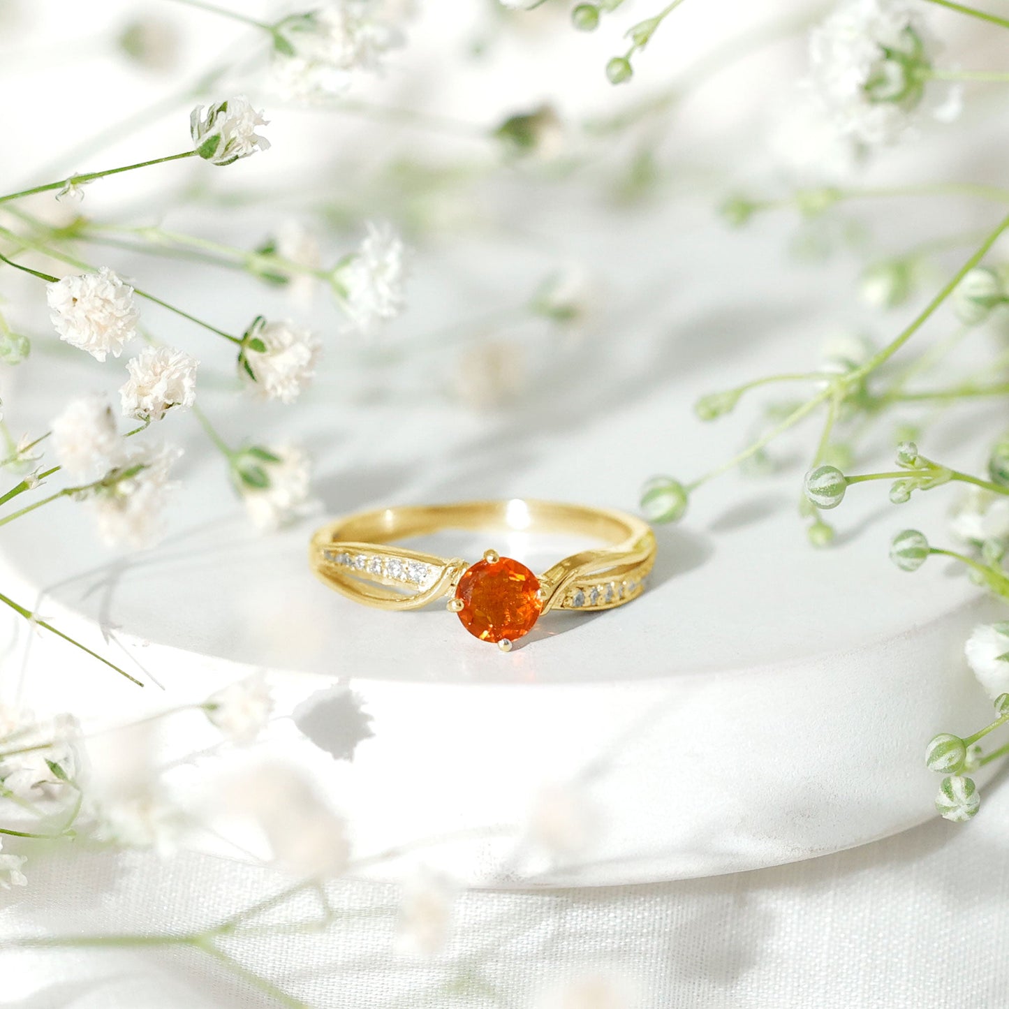 Orange Fire Opal Infinity Engagement Ring with Diamonds