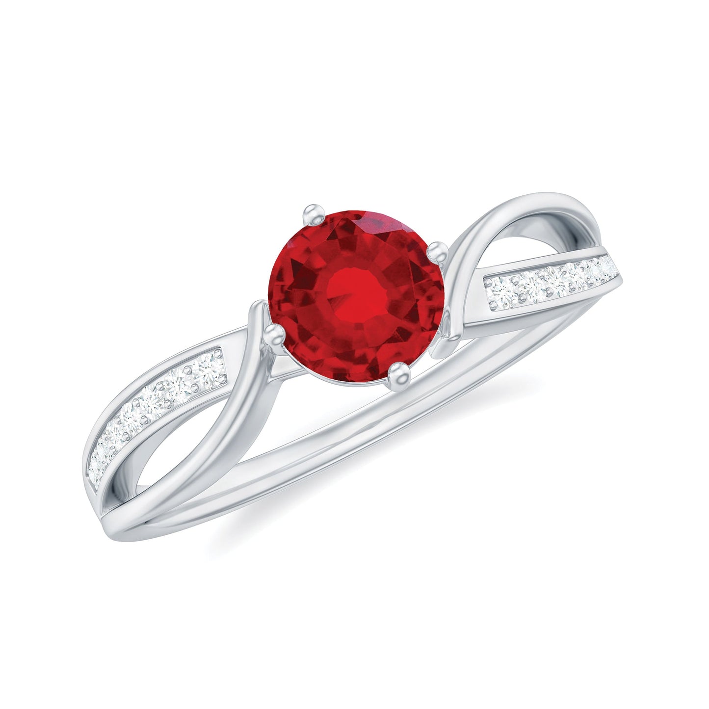 Solitaire Lab Created Ruby Infinity Engagement Ring with Diamonds
